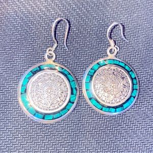 Aztec Turquoise Sterling Silver Disc Earrings